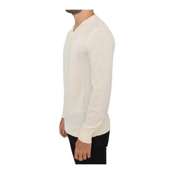 White V-Neck Wool Blend Pullover