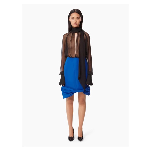 Blue Taffeta Bow Peplum Midi Skirt