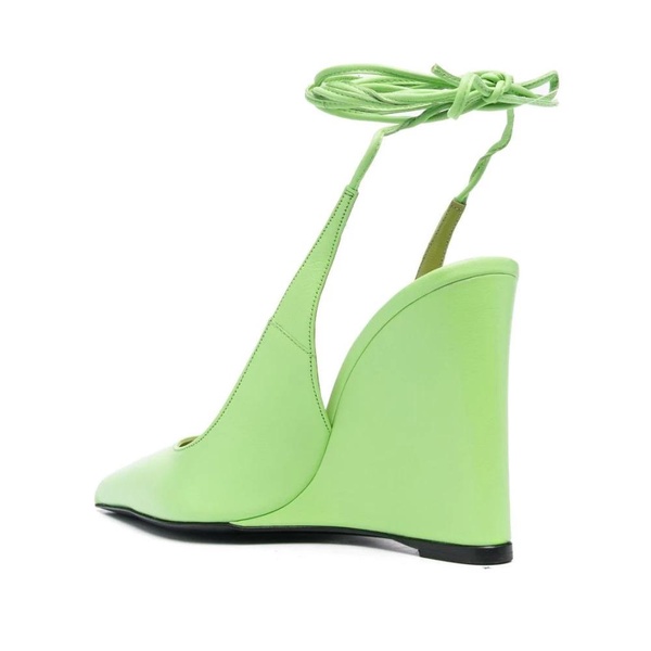 Green Wedge Mules with Square Toe