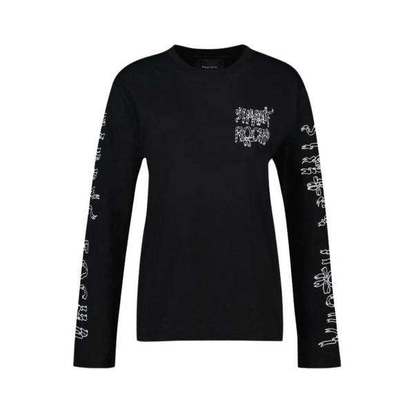 Black Cotton Long Sleeve Ribbon Tee