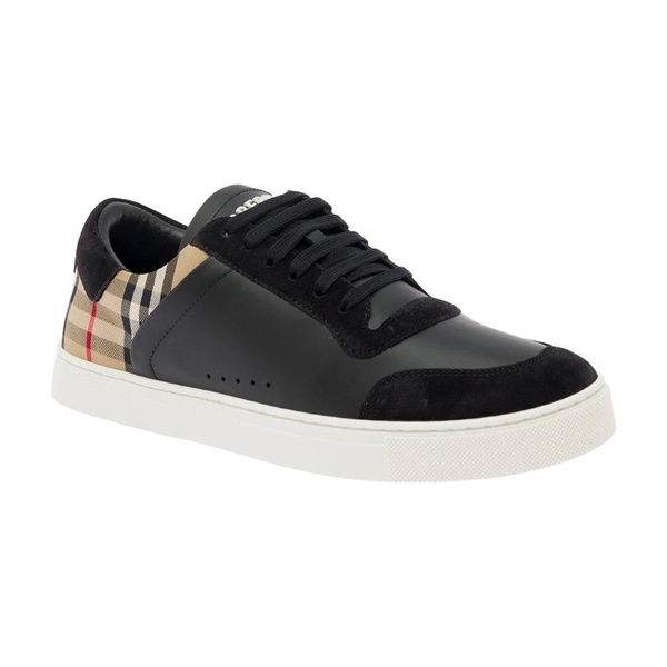 Stevie check-print leather low-top trainers