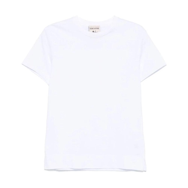 White Cotton T-shirt Crew Neck Short Sleeves