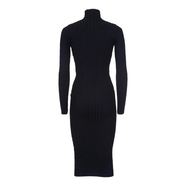 Black Ribbed Midi Dress with Turtleneck