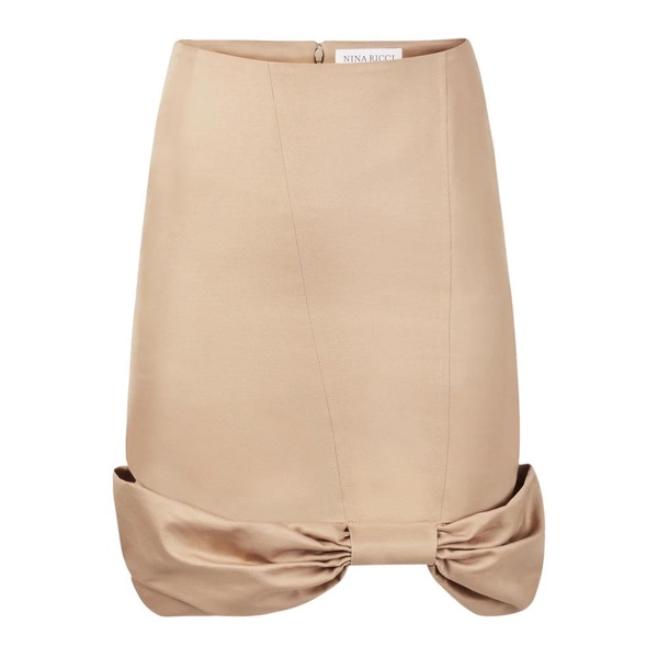 Beige Cotton Bow Peplum Midi Skirt