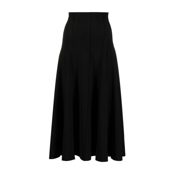 Black Flared Midi Skirt with High Waist