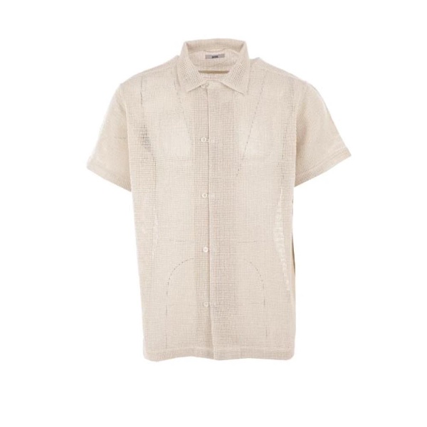 Beige Cotton Mesh Short Sleeve Shirt