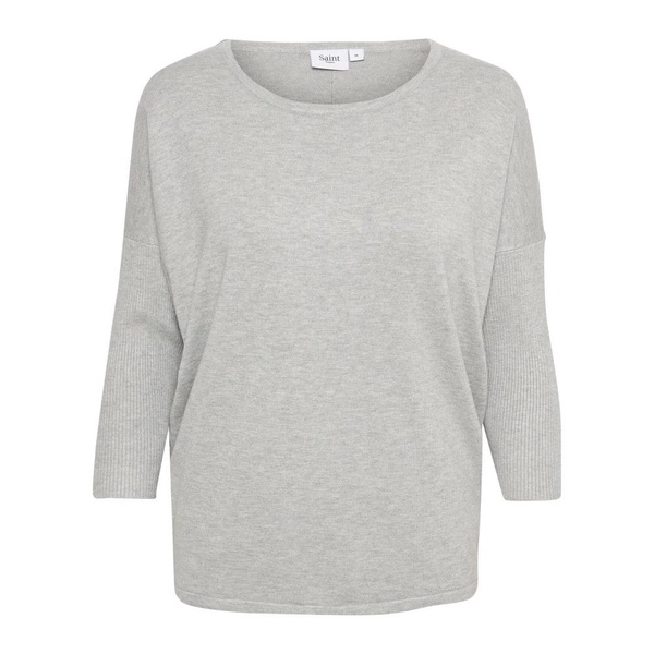 Pearl Grey Mel R-Neck Pullover Sweater