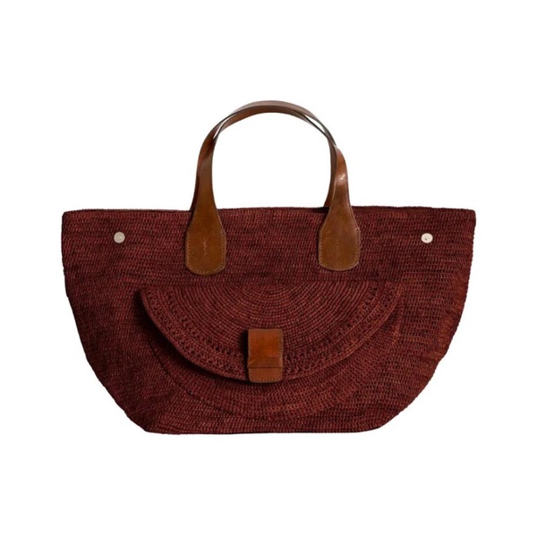 Raphia Tote Bag with Leather Handles