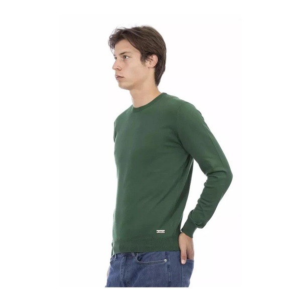 Green Cotton Sweater with Logo Insert