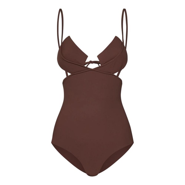 Brown Square Cup One-Piece Swimwear