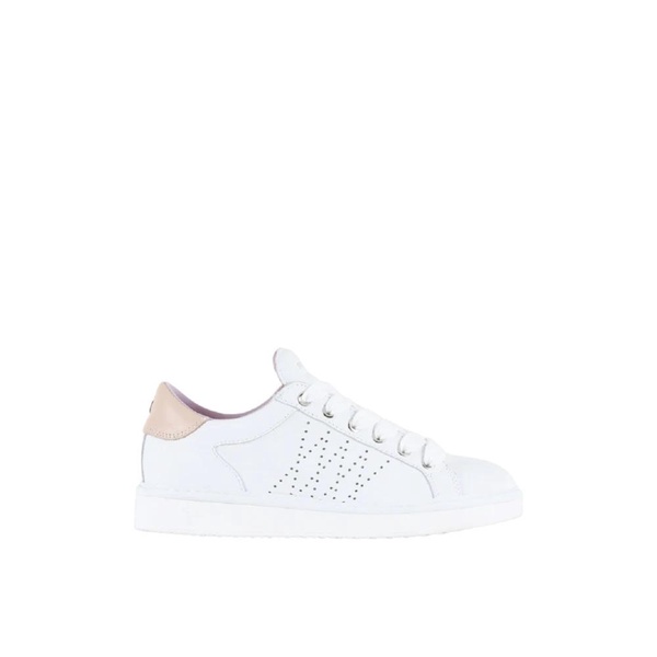 White Lace-Up Sneakers with Pink Rear Spoiler