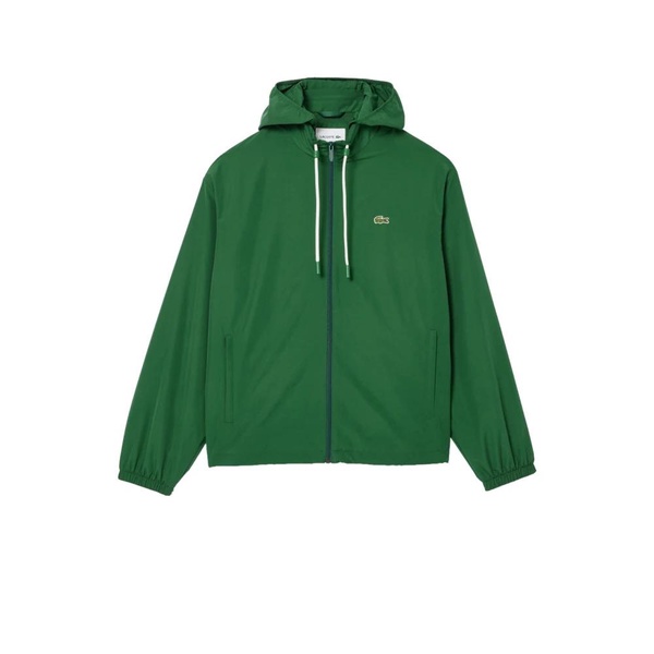 Green Polyester Jacket with Removable Hood