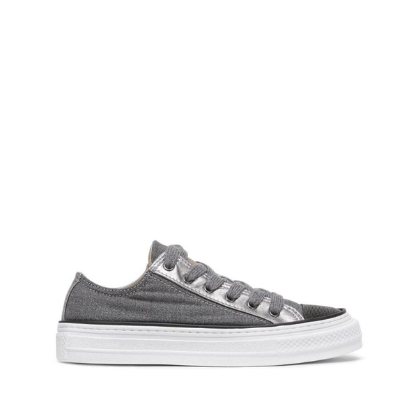 Beaded leather-trimmed canvas sneakers