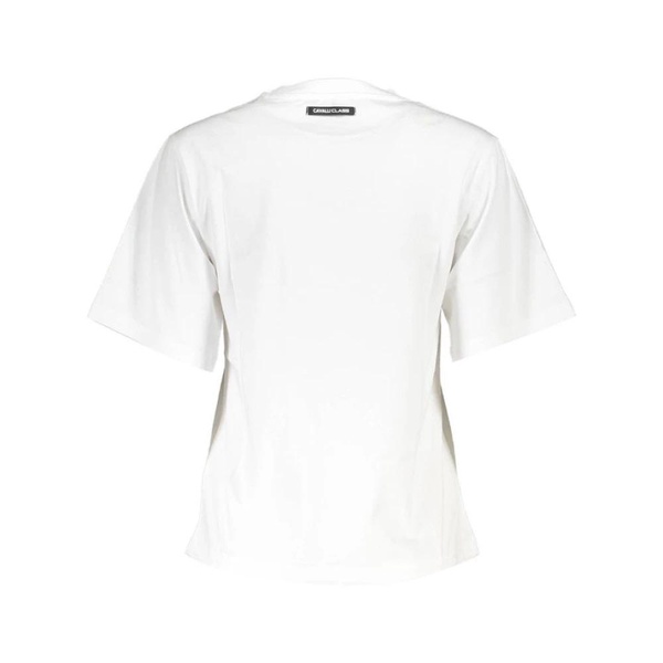 Elegant White Cotton T-Shirt with Designer Print