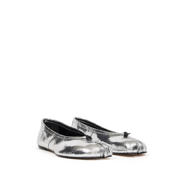 Silver Cracked Texture Tabi Toe Flat Shoes