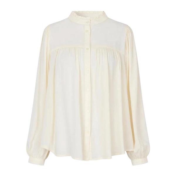 Feminine Carall Blouse with Flounce Detail