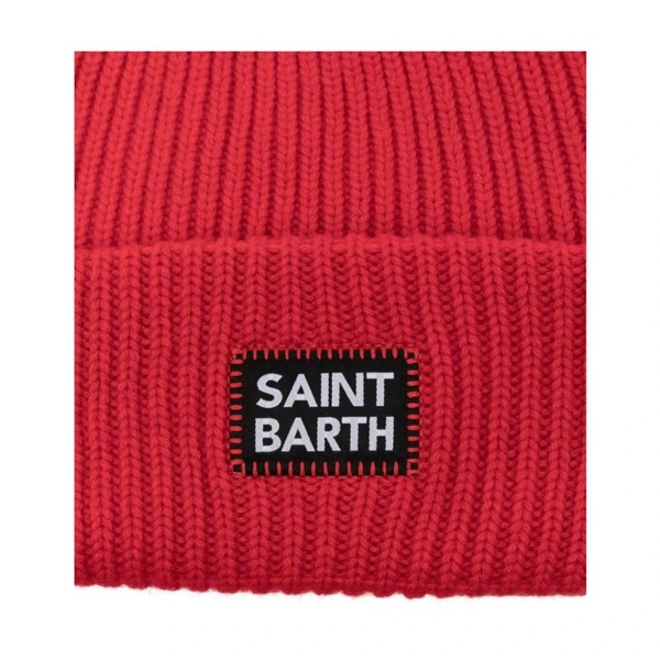 Red Ribbed Wool Beanie Hat