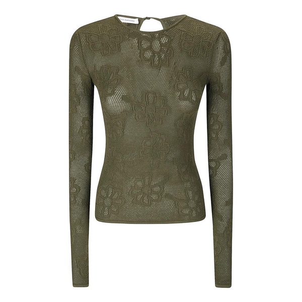 Floral Jacquard Mesh Top Olive