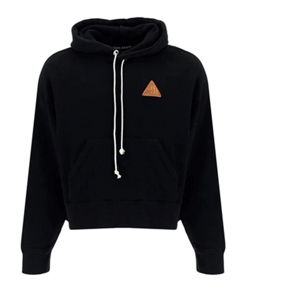 Black Sweatshirt with Drawstring Hood and Ribbed Trims