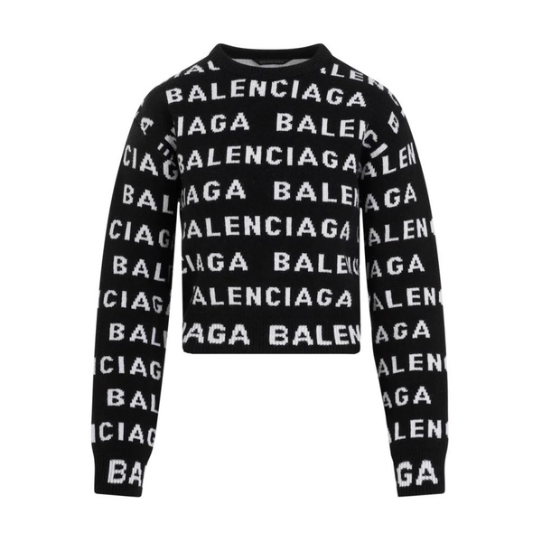 BALENCIAGA Intarsia Logo Wool Cropped Sweater for Women