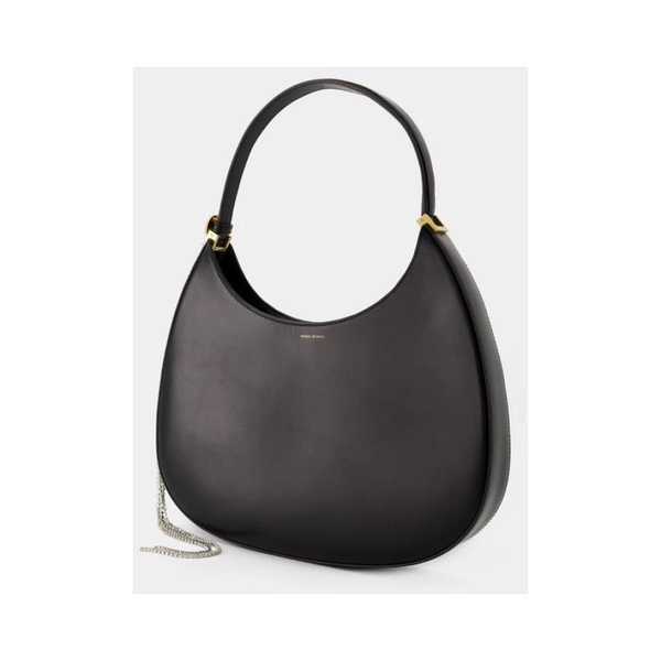 Black Leather Hobo Bag with Flap Closure