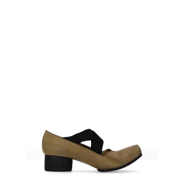 Brown Leather Heeled Ballerinas with Squared Toe