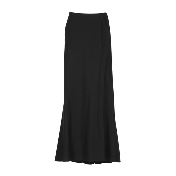 Black Wool Skirt with Flounce and Side Vent