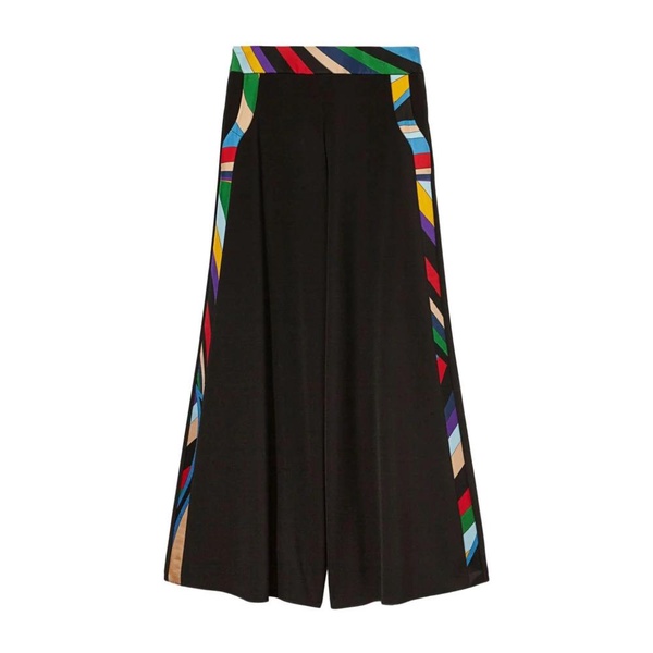 Black Wide Leg Trousers with Iride-Print Trim