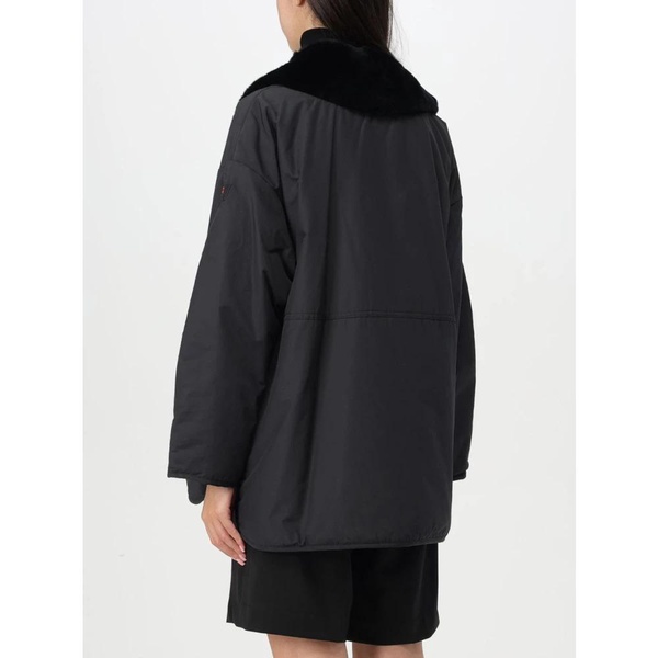 Black Technical Fabric Coat with Gursky Fur Collar