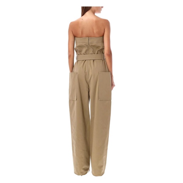 Beige Strapless Jumpsuit Wide-leg