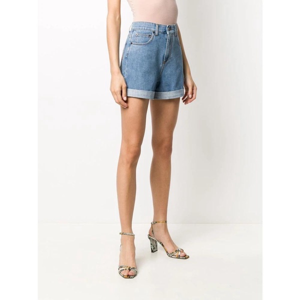 Blue Denim Slogan Print Shorts