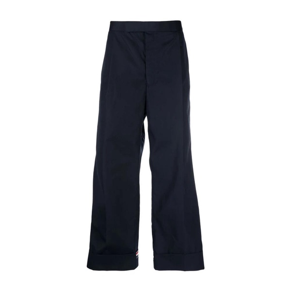 Navy Wide-Leg Cropped Trousers