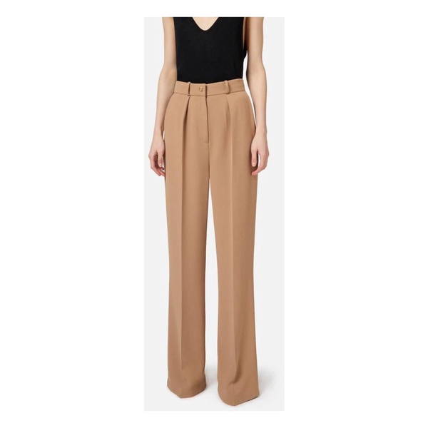 Brown Crêpe Straight Trousers with Golden Rivet