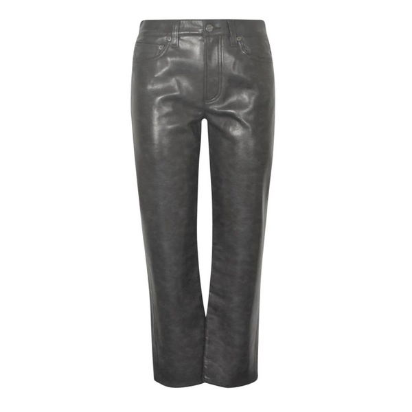 Grey Leather Jeans Straight Leg