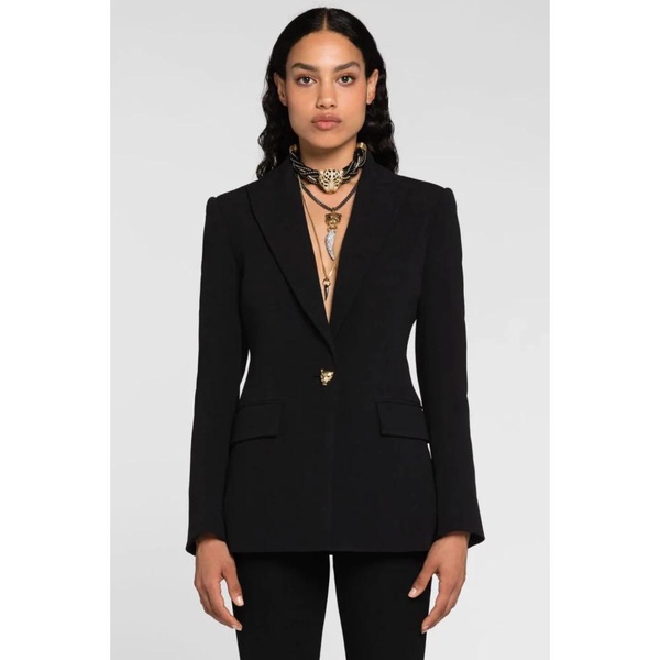 Luxe Single-Breasted Blazer with Panther Button