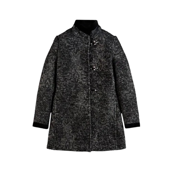 Black Geometric Wool Blend Coat