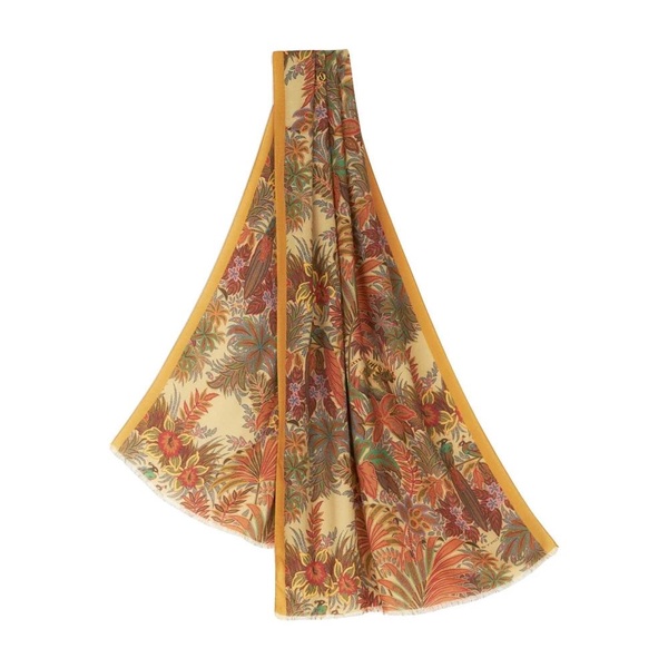 Floral Cashmere Silk Fringed Scarf