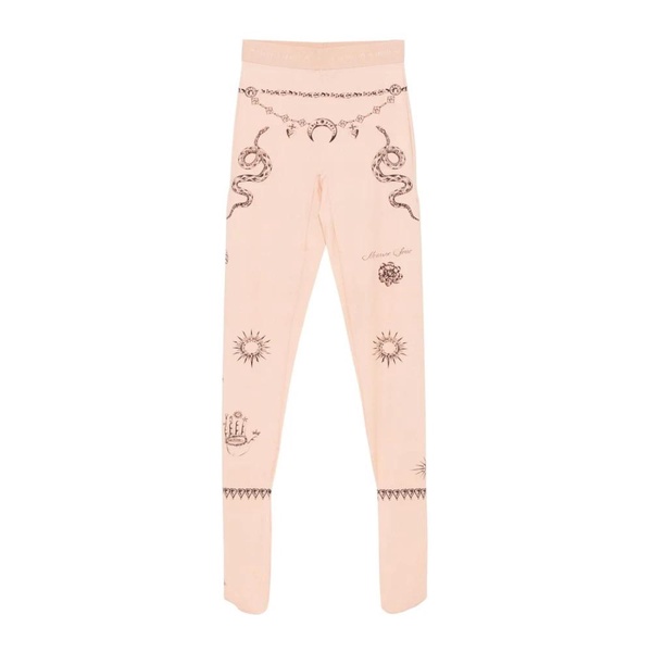 Beige Tattoo Print Trousers Booties