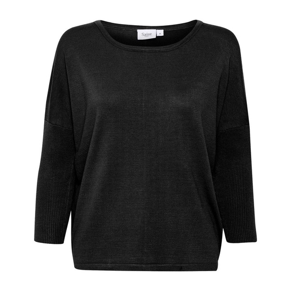 Black R-Neck Pullover Sweater with ¾ Sleeves