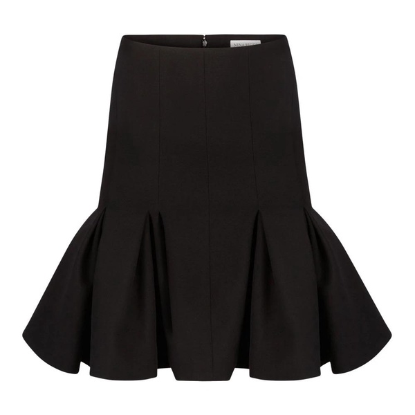 Black Wool Peplum Midi Skirt