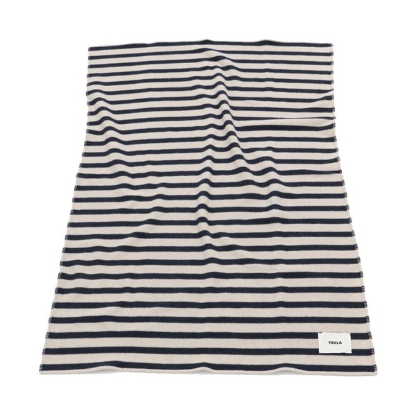 Striped Wool Blanket with Logo Patch