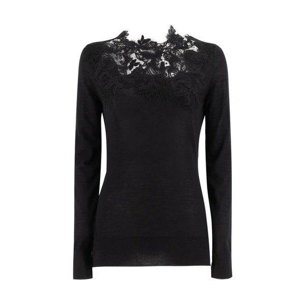 Black Cashmere Lace Insert Sweater