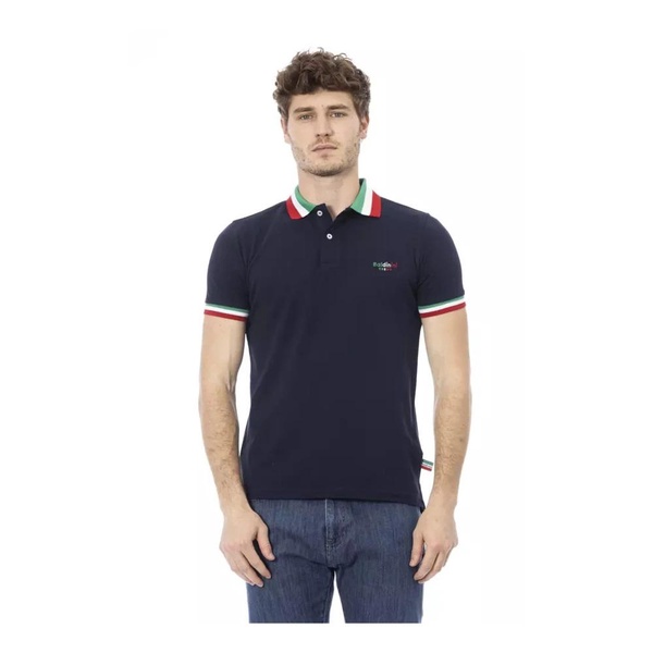 Blue Embroidered Cotton Polo Shirt Men