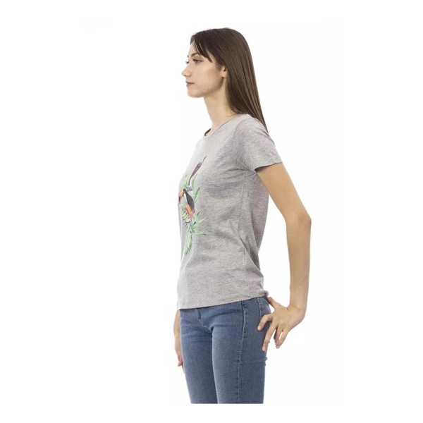 Womens Gray Cotton T-Shirt with Front Print