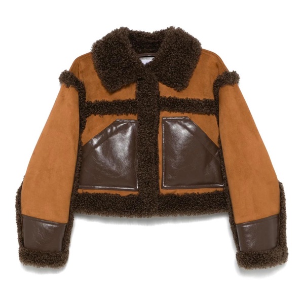 Brown Faux Shearling Jacket with Pockets