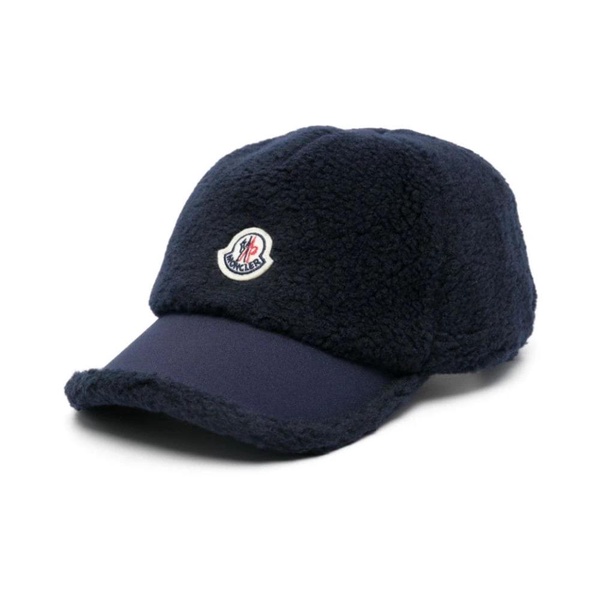 Blue Faux-Shearling Logo Patch Hat