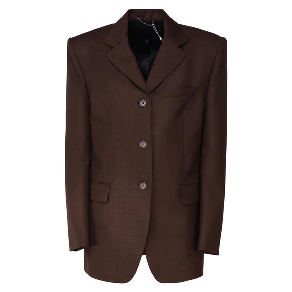 Brown Wool Blazer Button Closure