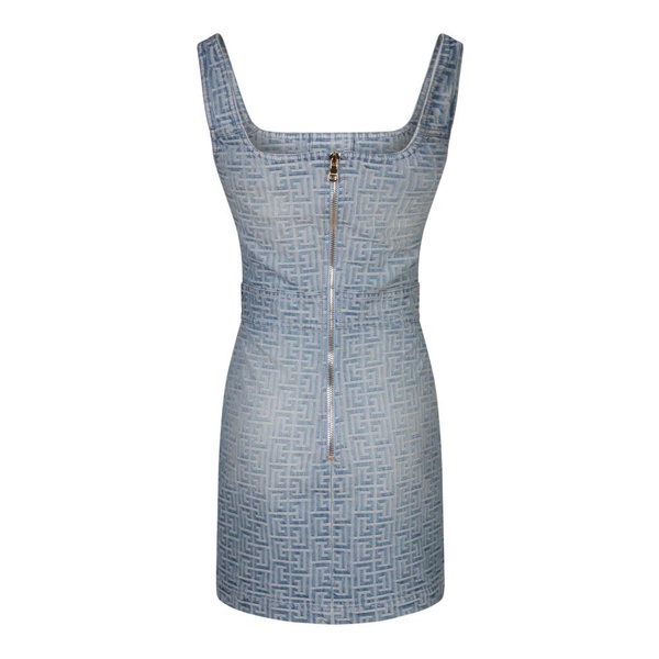 Blue Denim Mini Dress with Golden Buttons