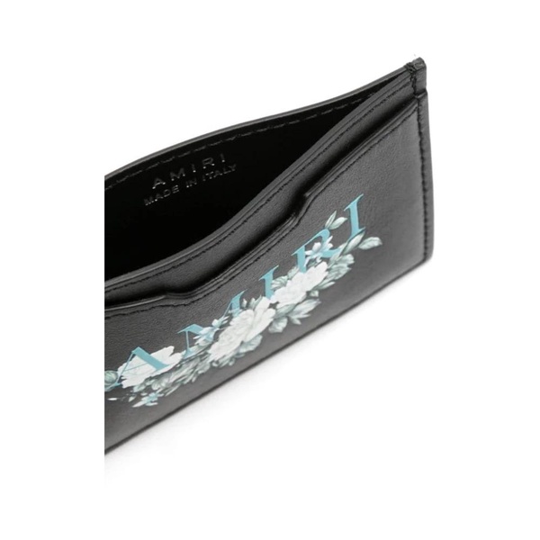 Black Leather Wallet with Logo Print