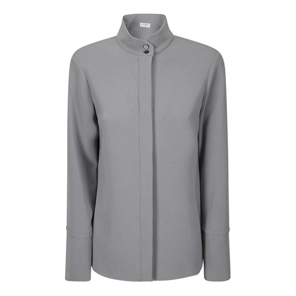 Gray Button-Up Shirt with Raised Collar